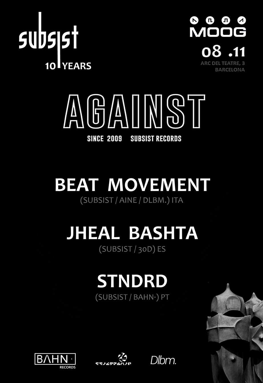 Subsist 10 Years Showcase at Moog: Beat Movement / Jheal Bashta / stndrd - フライヤー裏