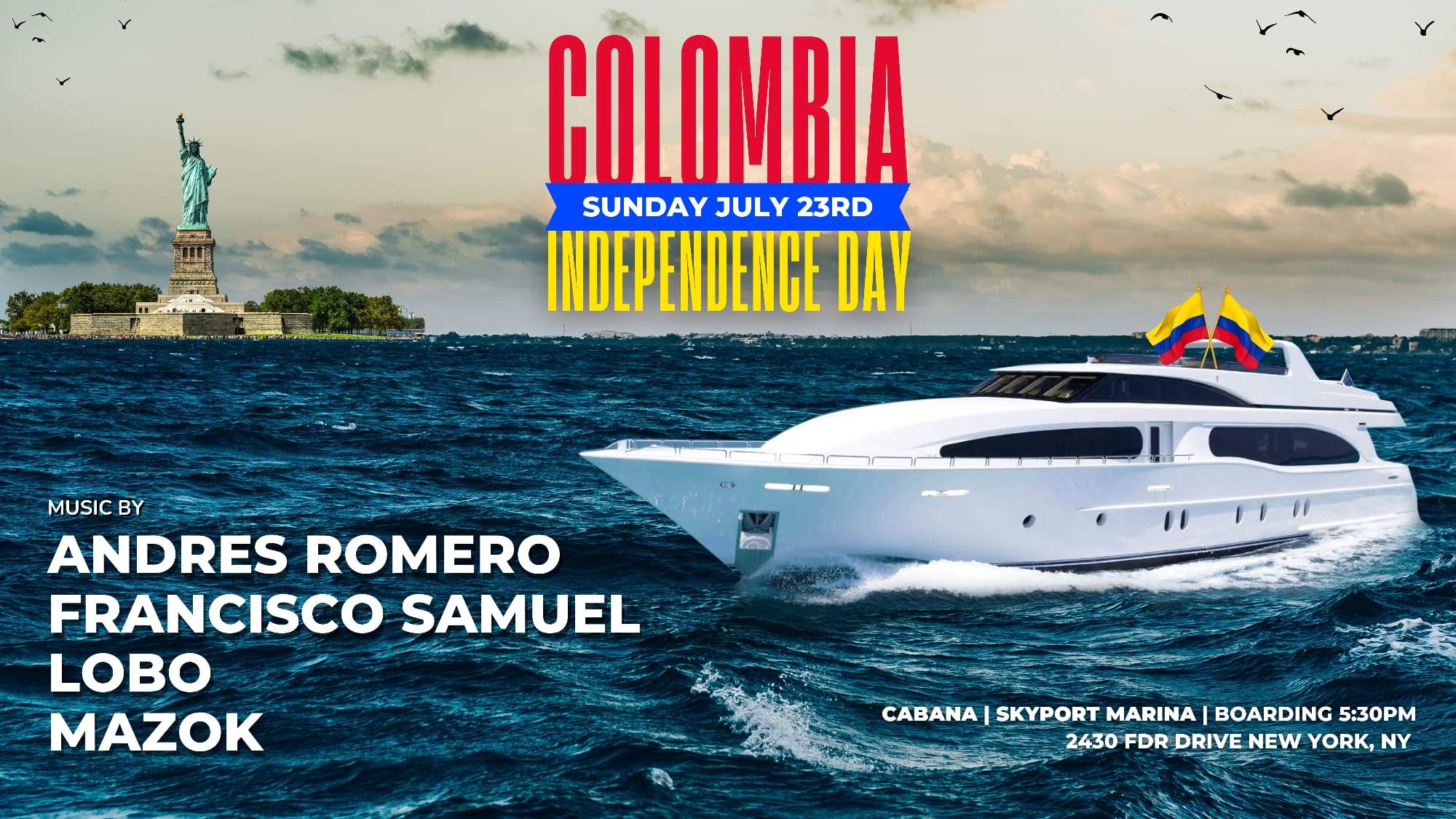 Colombian Independence Sunset Yacht - ANDRES ROMERO n More - Página frontal