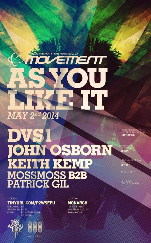 As You Like It present Official Movement Pre-Party with Dvs1, John Osborn and Keith Kemp - Página frontal