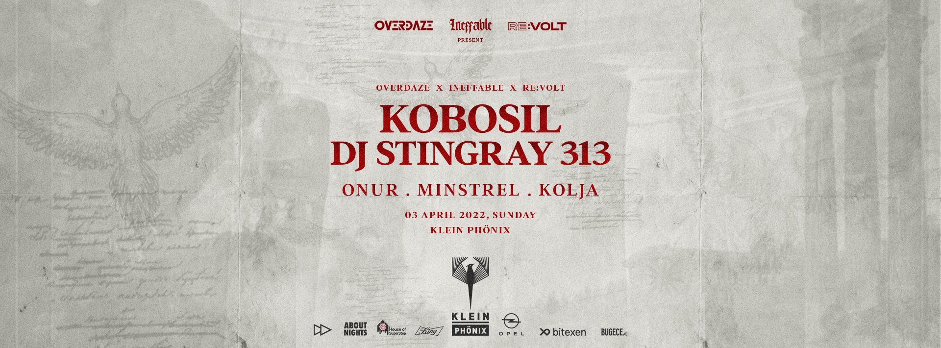 Overdaze, Ineffable & RE:VOLT present Kobosil + DJ Stingray 313 - Página frontal