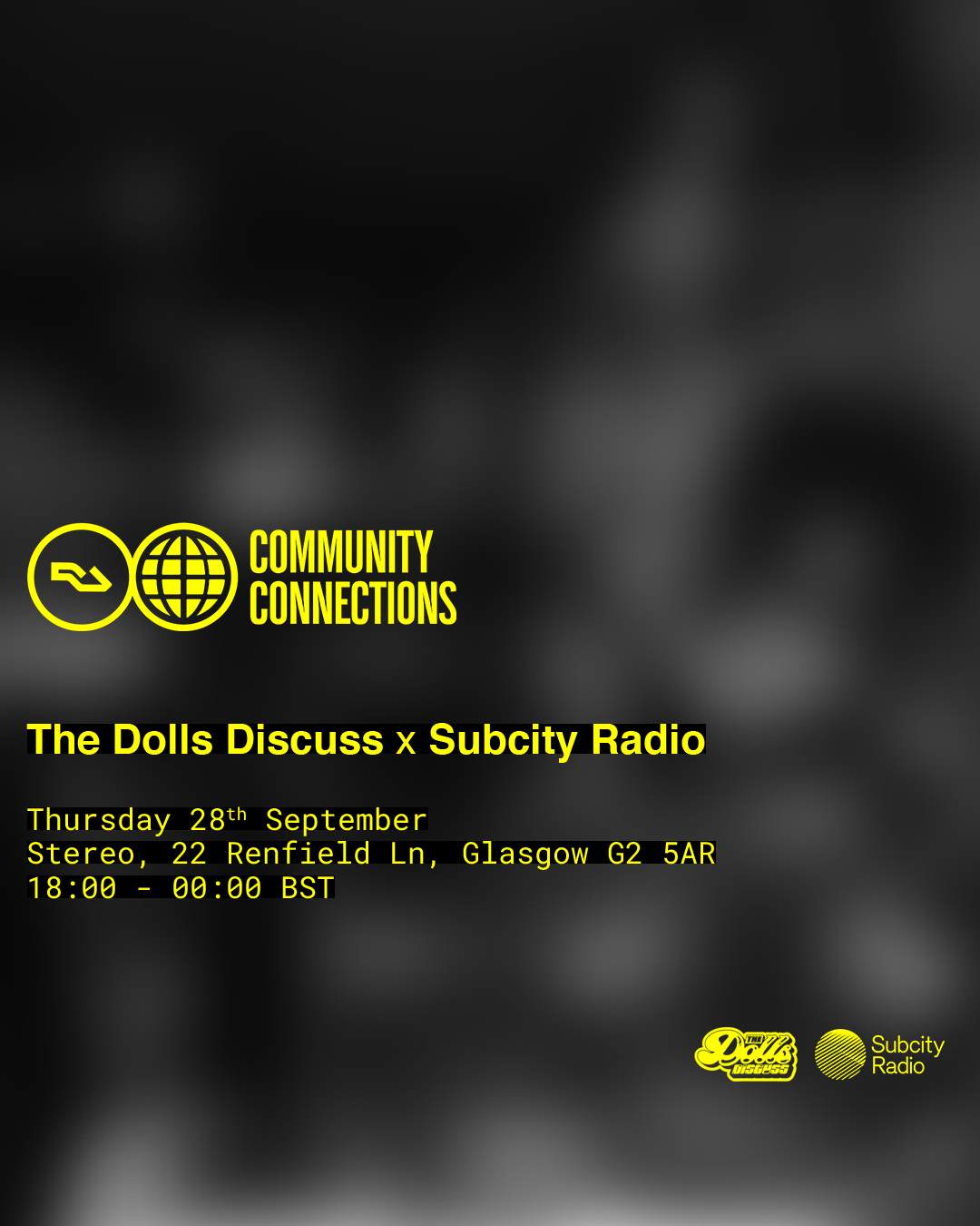 RA CC Glasgow x Subcity Radio x The Dolls Discuss - Página trasera