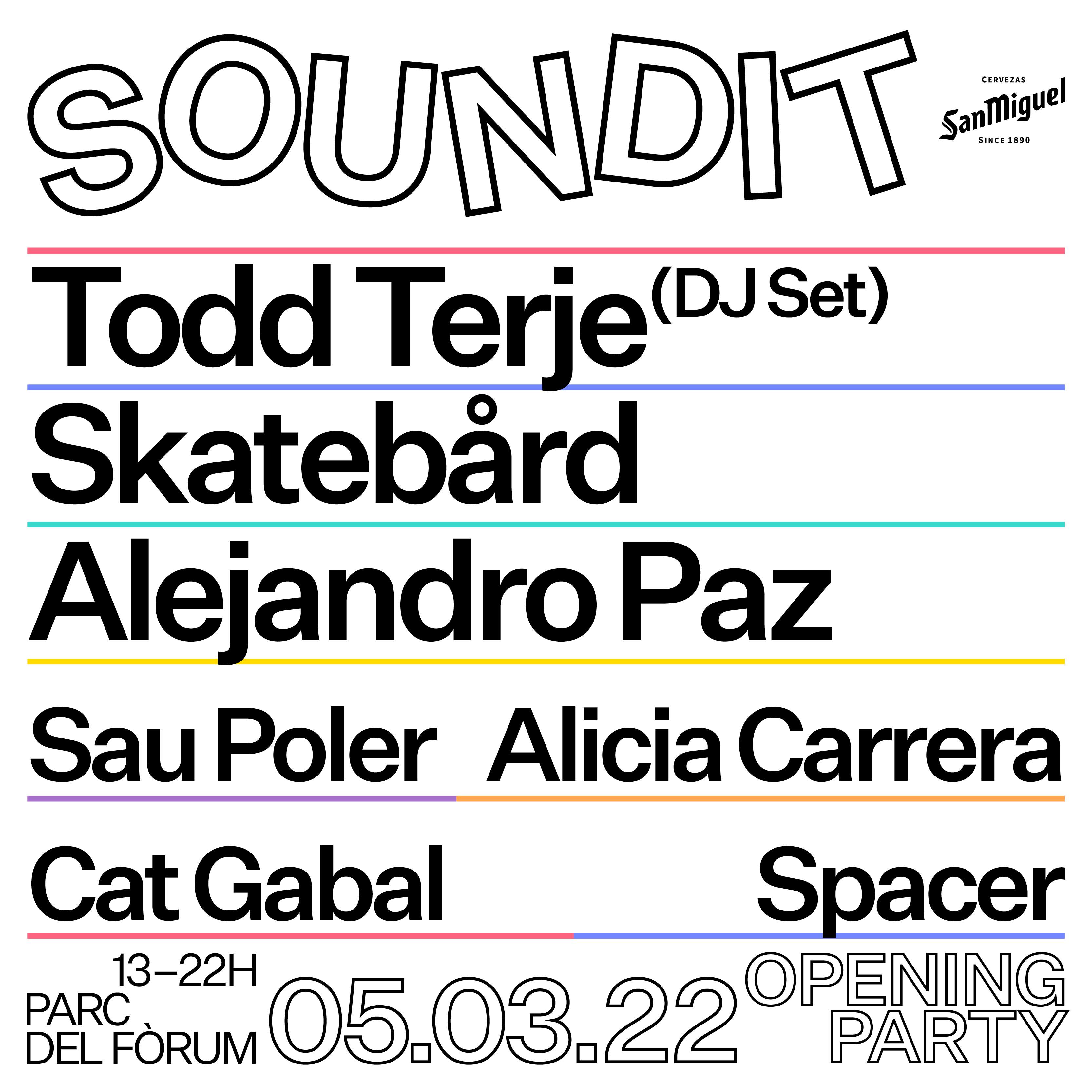 SOUNDIT Opening Party: Todd Terje (DJ set), Skatebård, Alejandro Paz, SPACER - フライヤー表