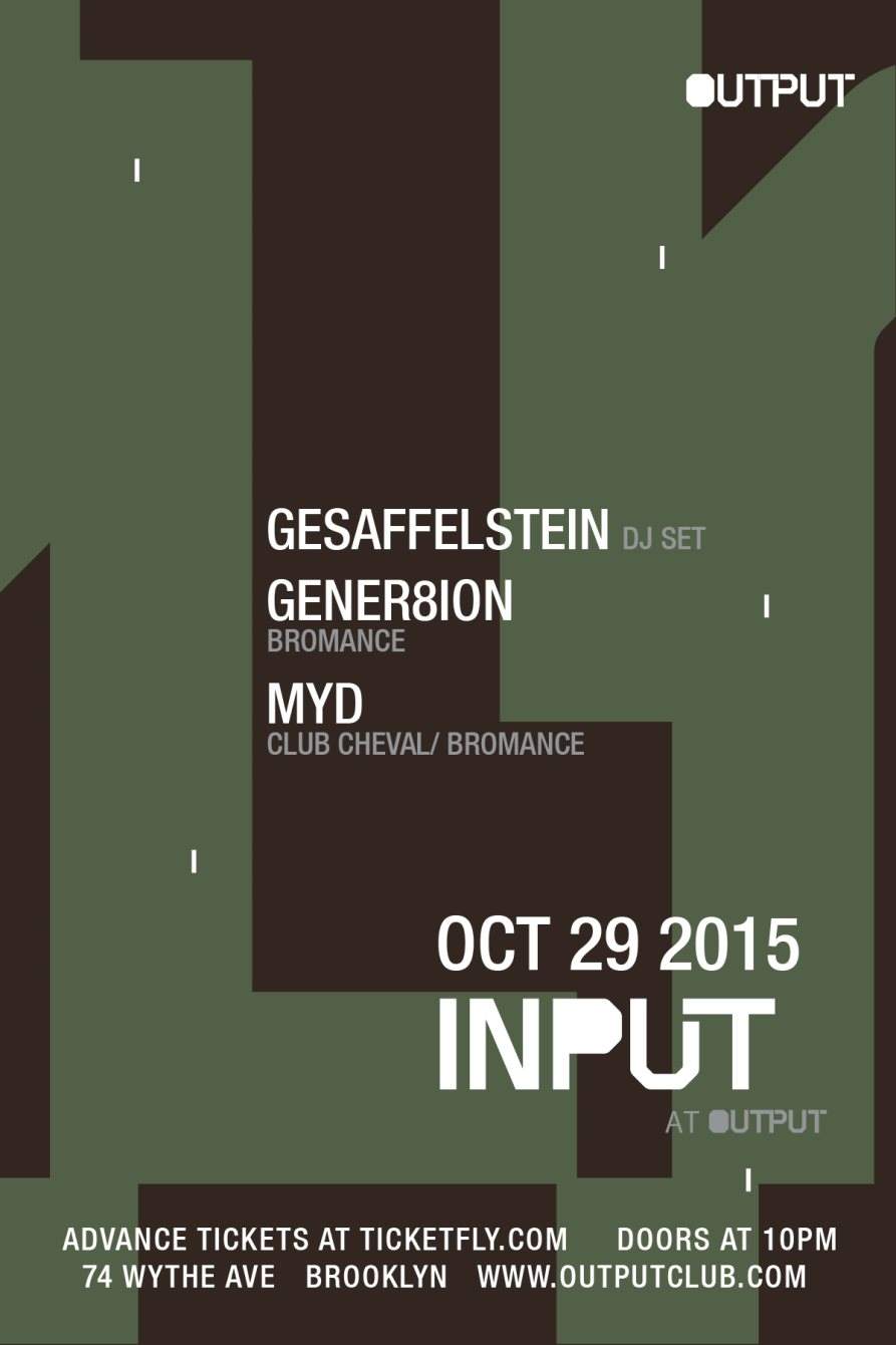 Input - Gesaffelstein (DJ Set)/ Gener8ion/ Myd - Página frontal