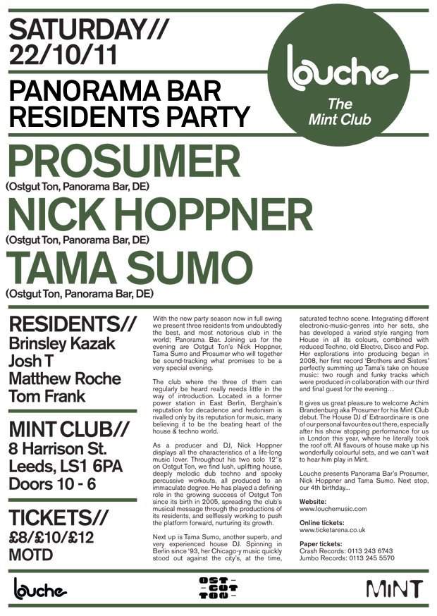 Louche presents Ostgut Ton Showcase with Prosumer, Nick Hoppner & Tama Sumo - Página trasera