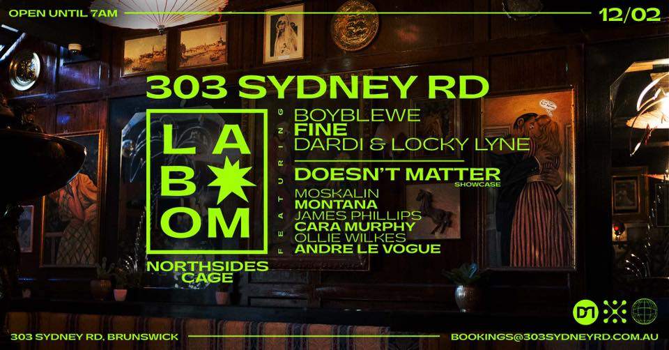 LA BOOM FEB 12: Doesn't Matter SHOWCASE / BoyBlewe / FiNE / DARDI & LOCKY LYNE - Página frontal