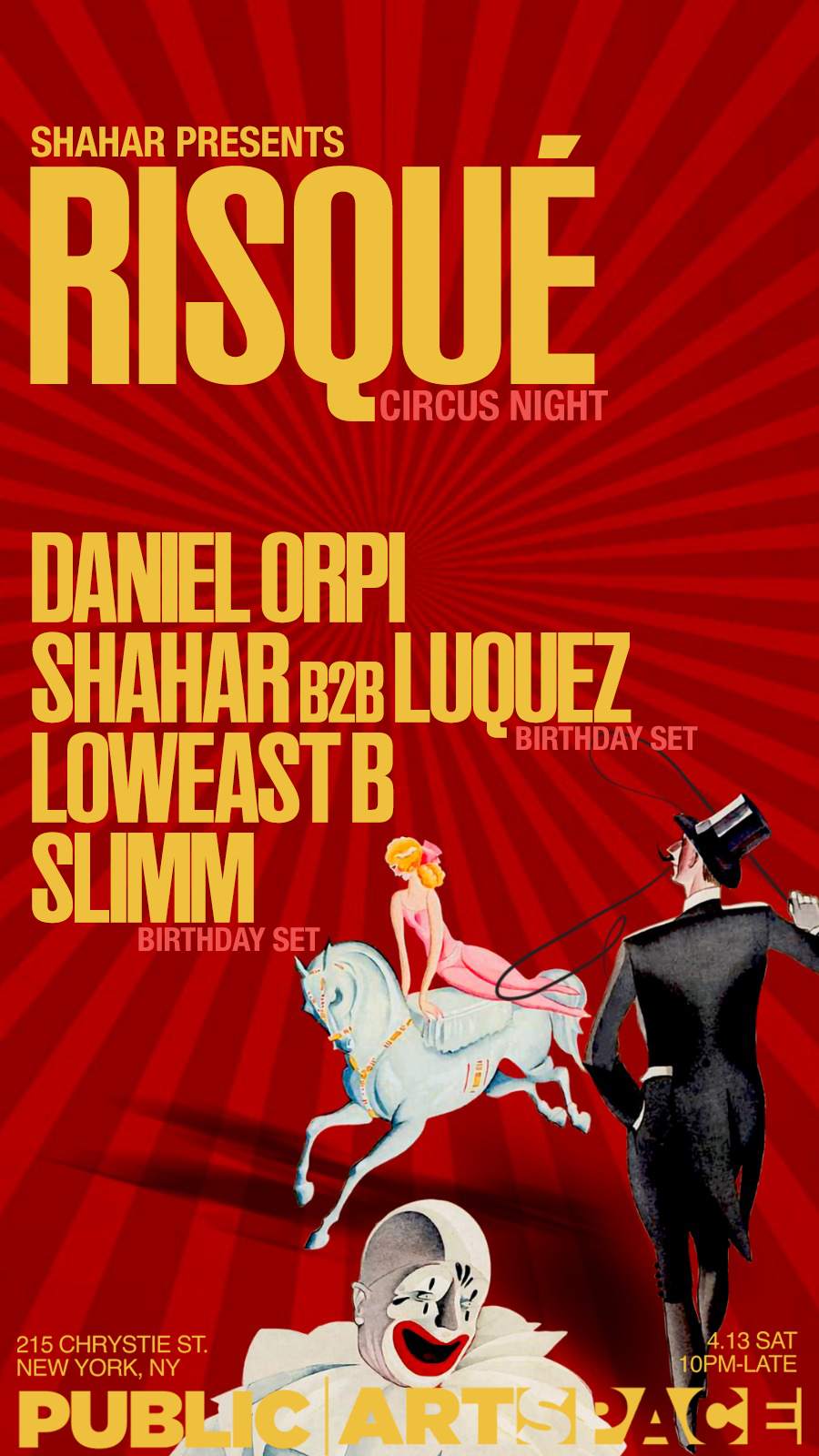 Shahar presents Risqué circus night W Daniel Orpi - Página trasera