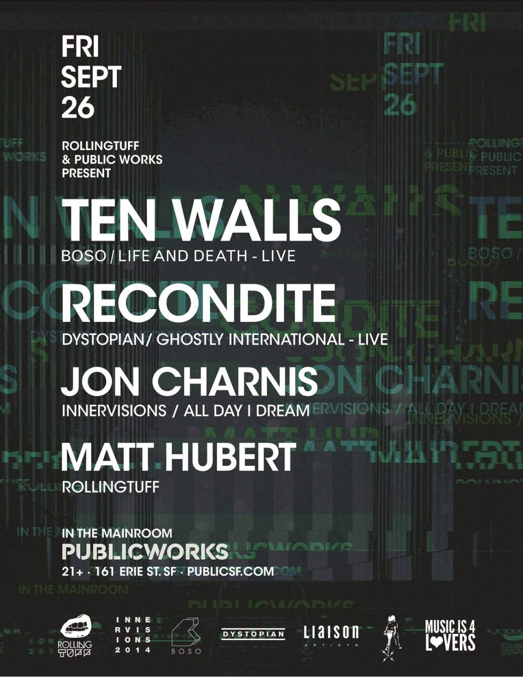 Rollingtuff & PW present: Ten Walls (Live A/V), Recondite (Live), Jon Charnis - Página frontal