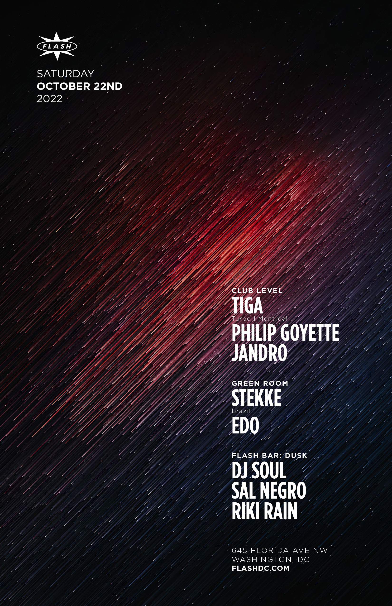 Tiga - Philip Goyette - Jandro - Stekke - Edo - Dusk: DJ Soul - Sal Negro - Riki Rain - フライヤー表