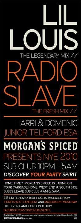 Sub Club New Years Eve with Lil' Louis & Radio Slave In Association With Morgans Spiced Rum - Página frontal
