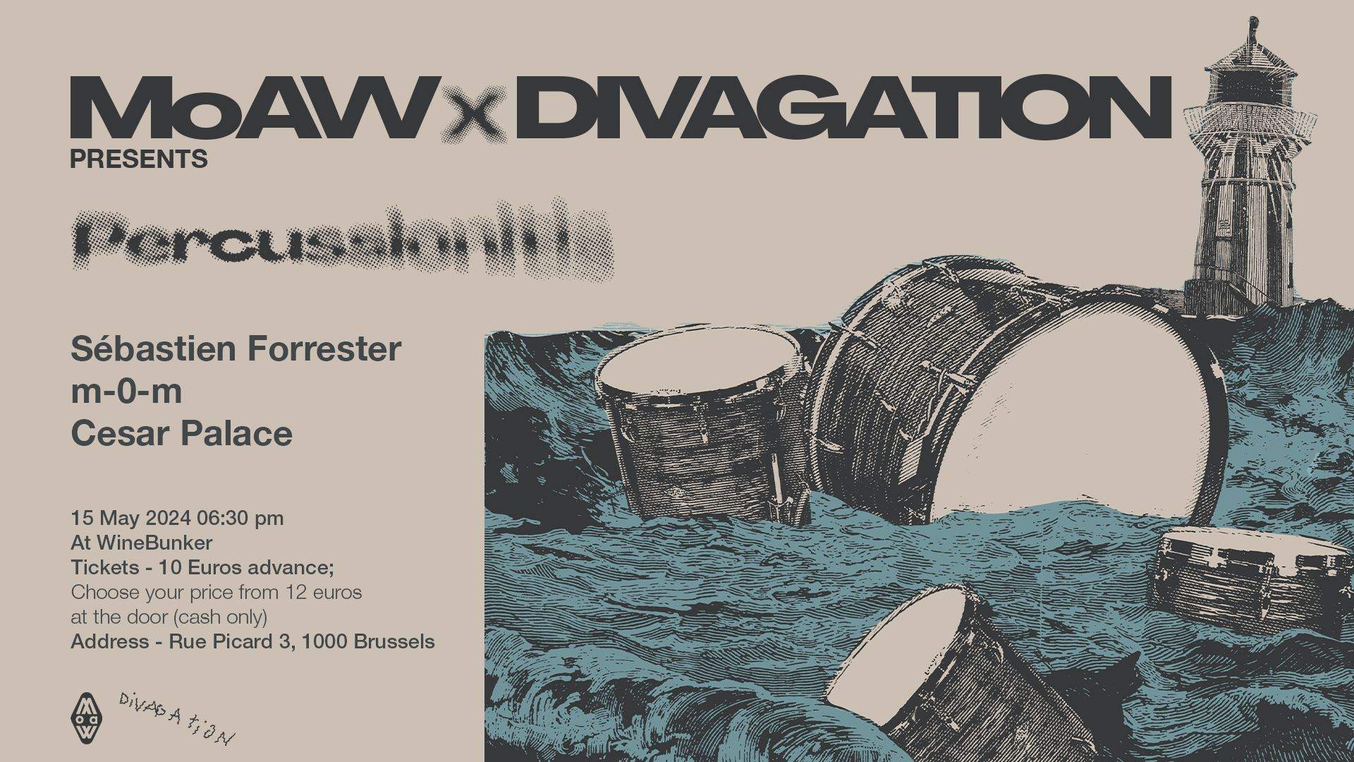 MoAW & DIVAGATION presents PERCUSSIONITIS - Flyer front