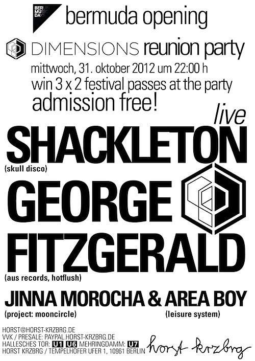 Bermuda: Dimensions Party: Shackleton Live, George Fitzgerald... - Free Entry - フライヤー表