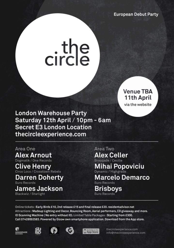 The Circle London - Warehouse Party - フライヤー裏