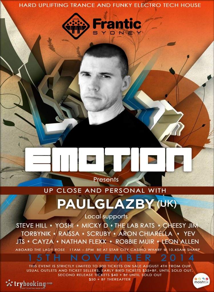 Frantic Sydney presents Paul Glazby at The Emotion Boat Party - フライヤー表