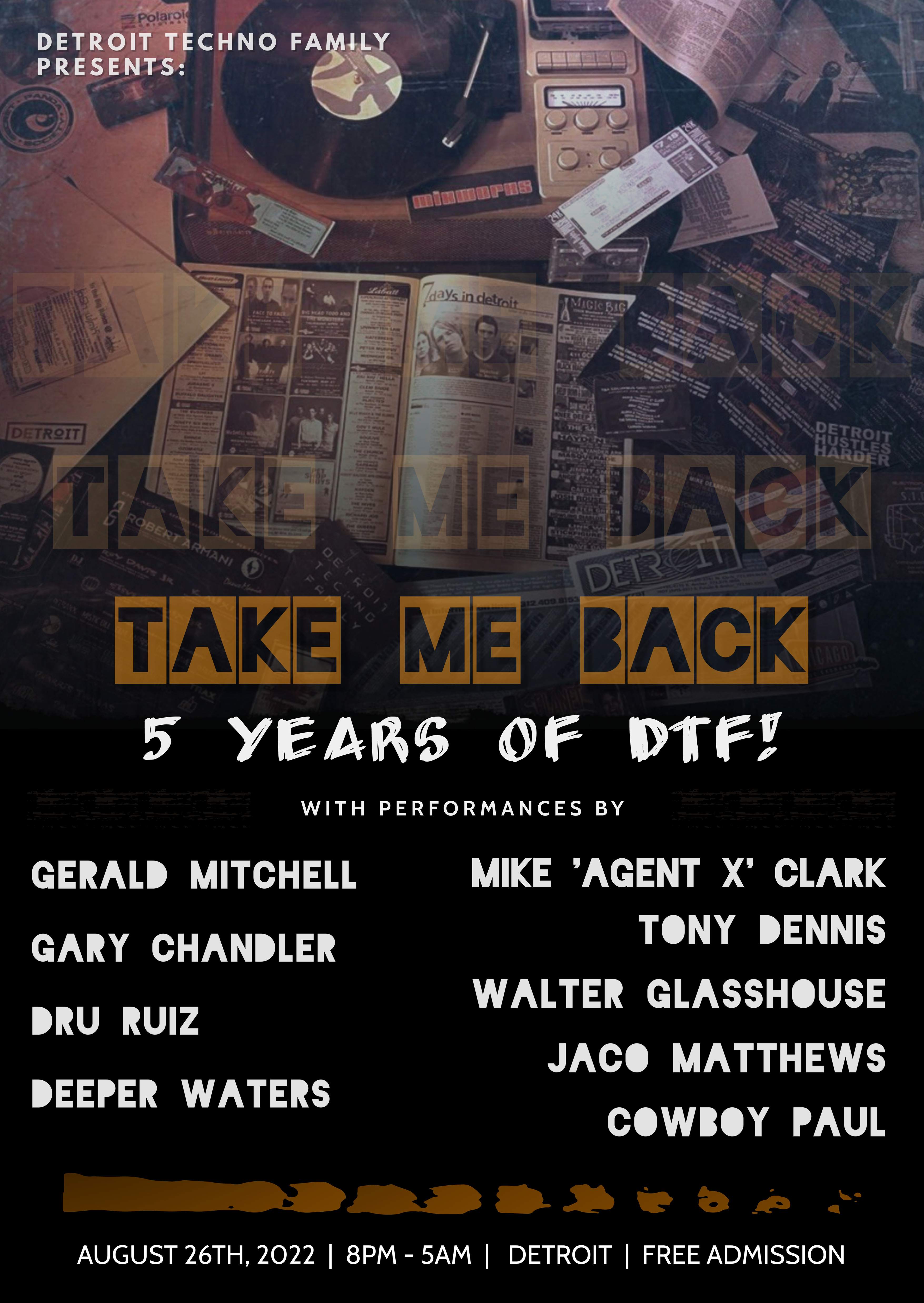 Take Me Back - 5 Years of DTF - フライヤー表