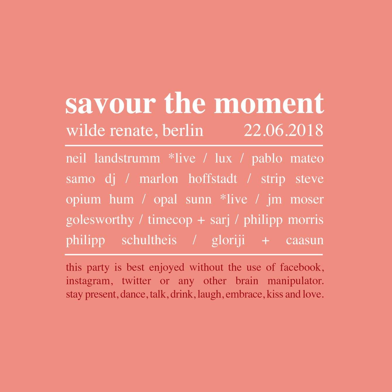 Savour The Moment /w. Neil Landstrumm, Pablo Mateo, Samo DJ, Lux & More - Página frontal