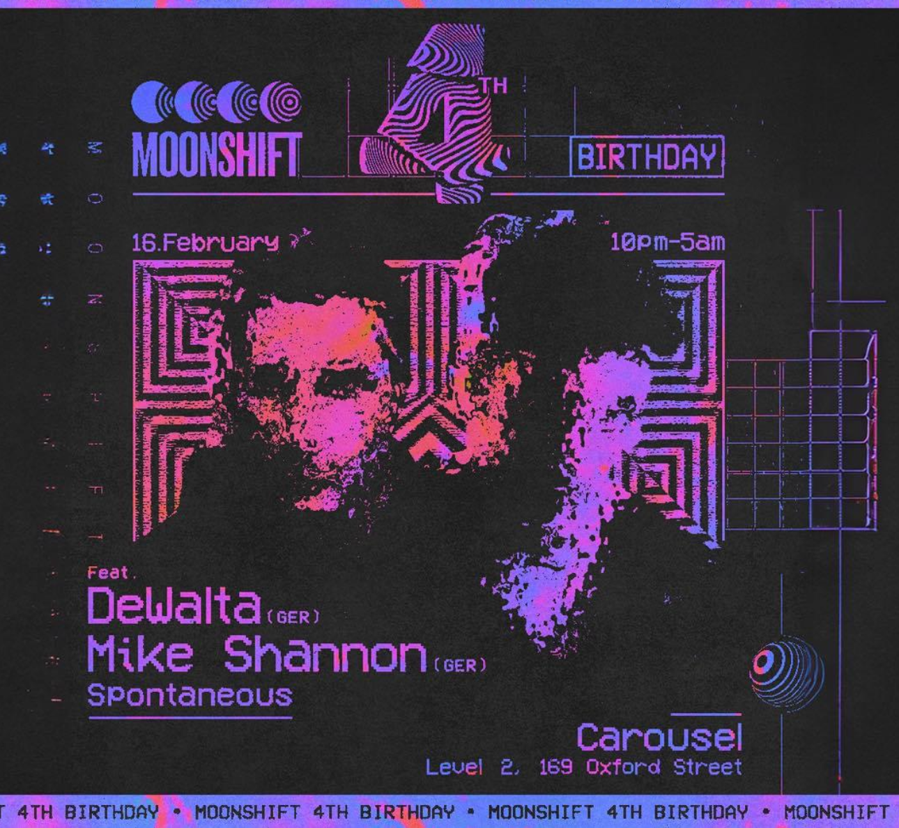 Moonshift 4TH BIRTHDAY - DeWalta - Mike Shannon - SPONTANEOUS - フライヤー表