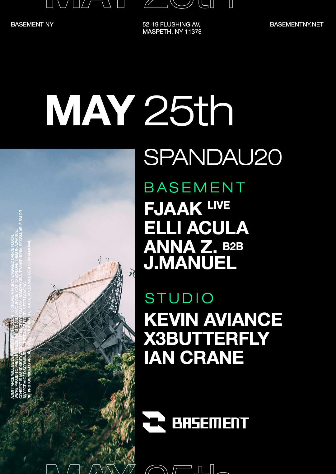 Spandau20: FJAAK live / Elli Acula / Anna Z. b2b J.Manuel /Kevin Aviance/  x3butterfly/Ian Crane en BASEMENT, New York City