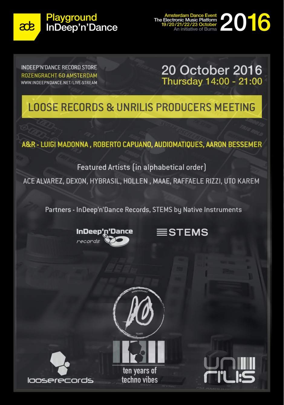 ADE 2016 Indeep'n'dance: Loose Records & Unrilis Producers Meeting - フライヤー表