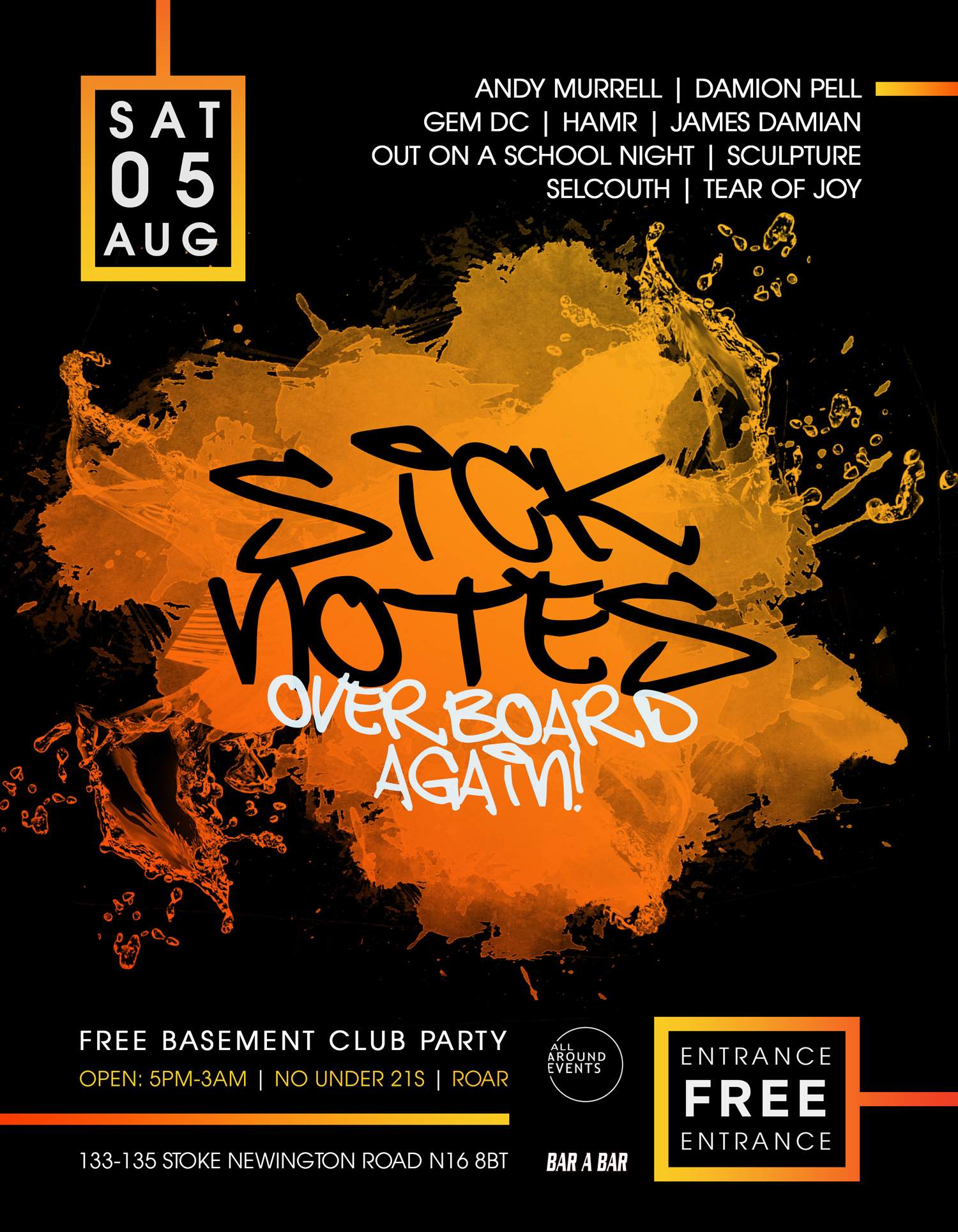 Sick Notes: BASEMENT CLUB PARTY - フライヤー表