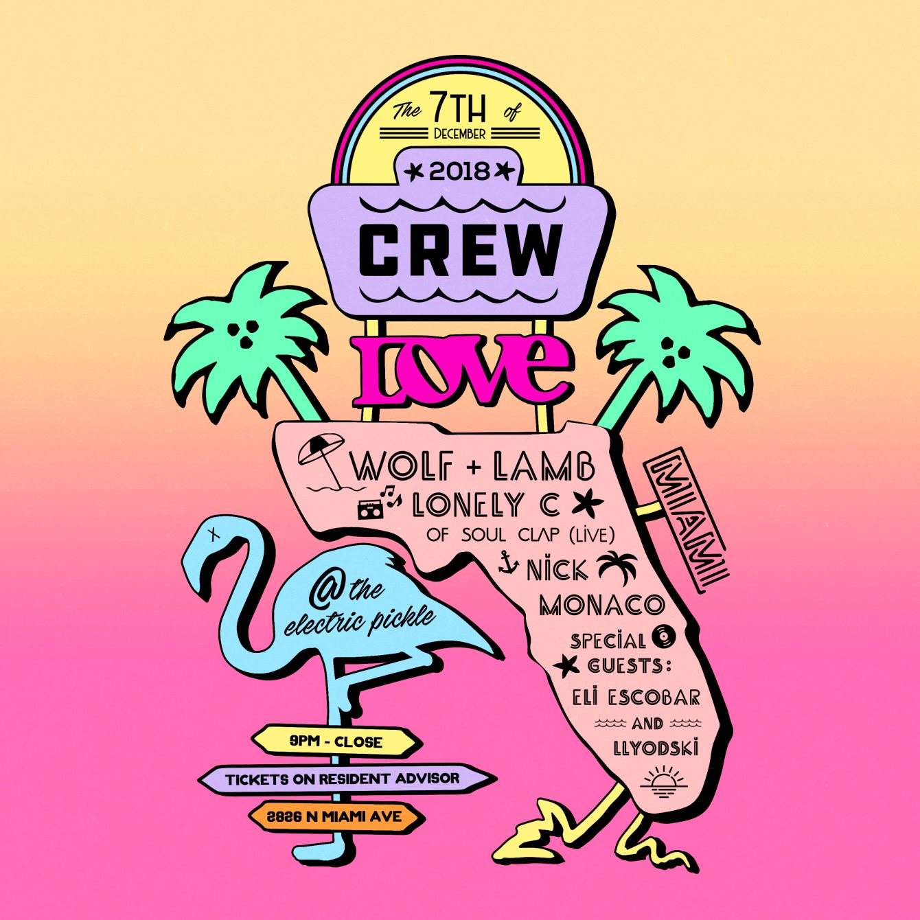 Crew Love Miami with Wolf & Lamb, Lonely C of Soul Clap, Nick Monaco & More - フライヤー表