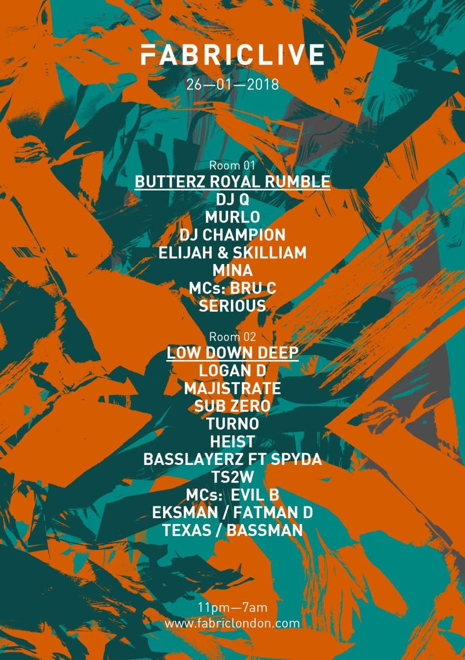 FABRICLIVE: Butterz Royal Rumble x Low Down Deep with DJ Q, Murlo, Logan D, Majistrate & More - フライヤー裏