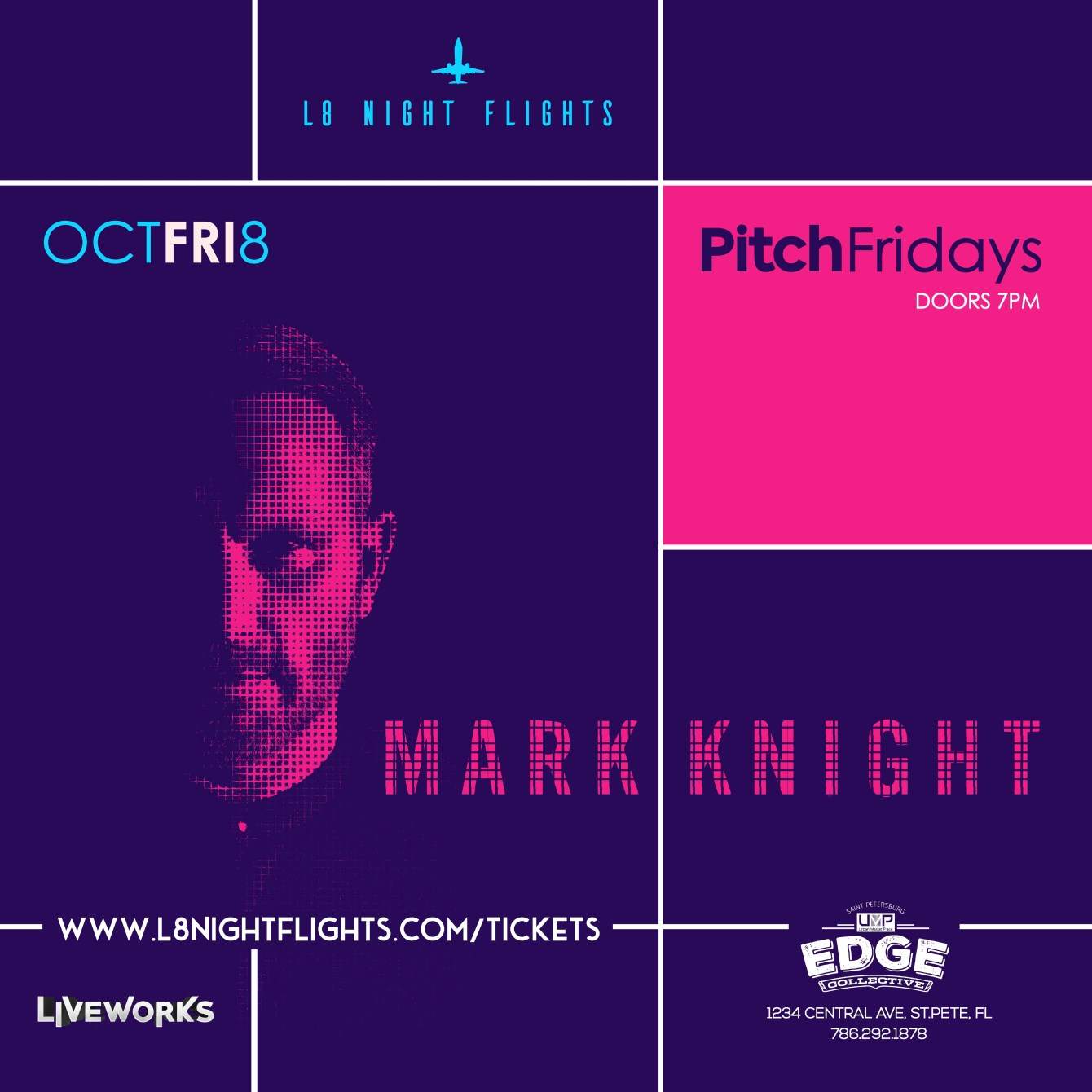 Mark Knight by L8 Night Flights / Liveworks - フライヤー表