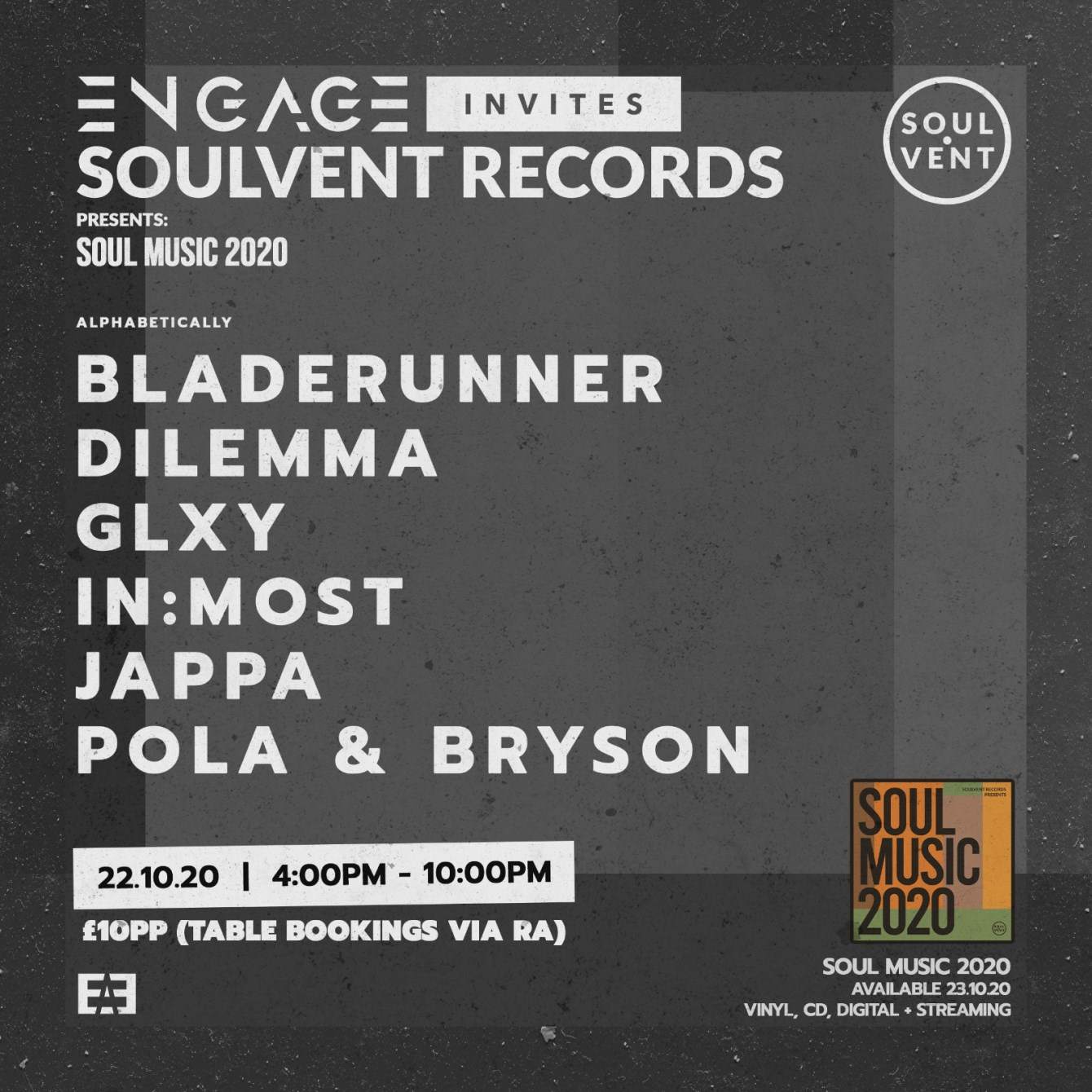 Engage Invites Soulvent Records (Soul Music 2020 Album Launch) at Costa Del Tottenham Southside - フライヤー裏