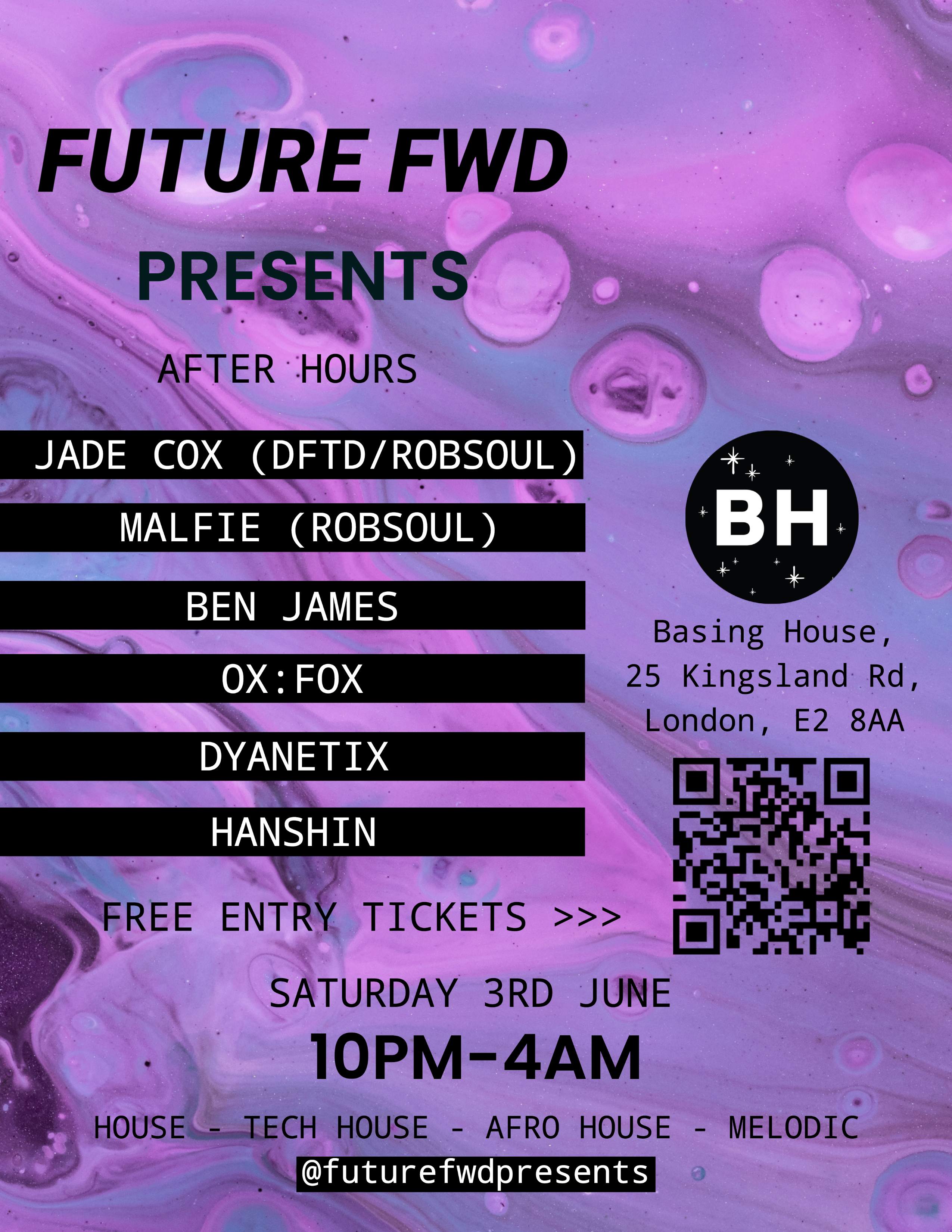 FUTURE FWD PRESENTS: AFTER HOURS W/ Jade Cox (DFTD,ROBSOUL) - FREE ENTRY VIA RA - Página frontal