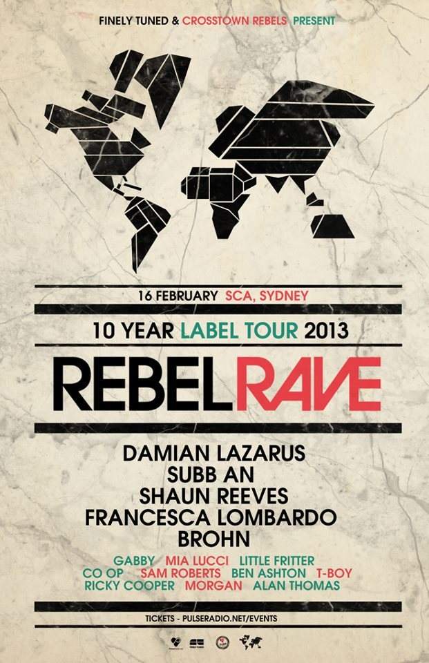 Rebel Rave: Damian Lazarus, Subb AN Live, Shaun Reeves - Página frontal