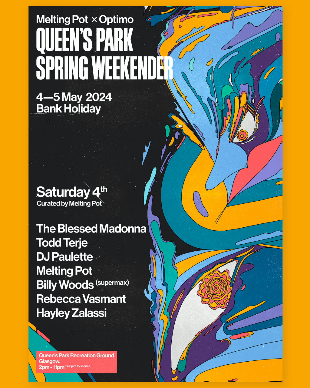 Queen's Park Spring Weekender '24 by Melting Pot & Optimo // Sat 4th & Sun 5th of May - フライヤー裏