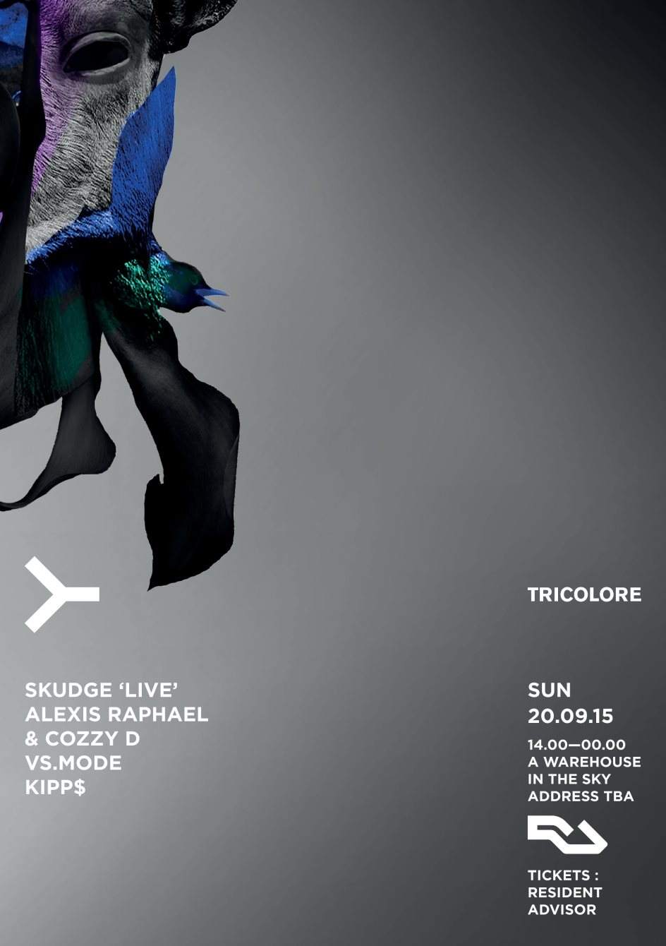 CANCELLED Tricolore 'A Warehouse In The Sky' with Skudge Live - Página frontal