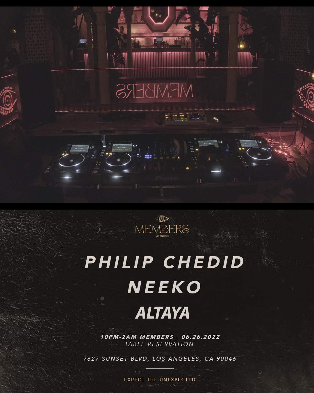Philip Chedid, Neeko, Altaya @ Members LA - フライヤー裏