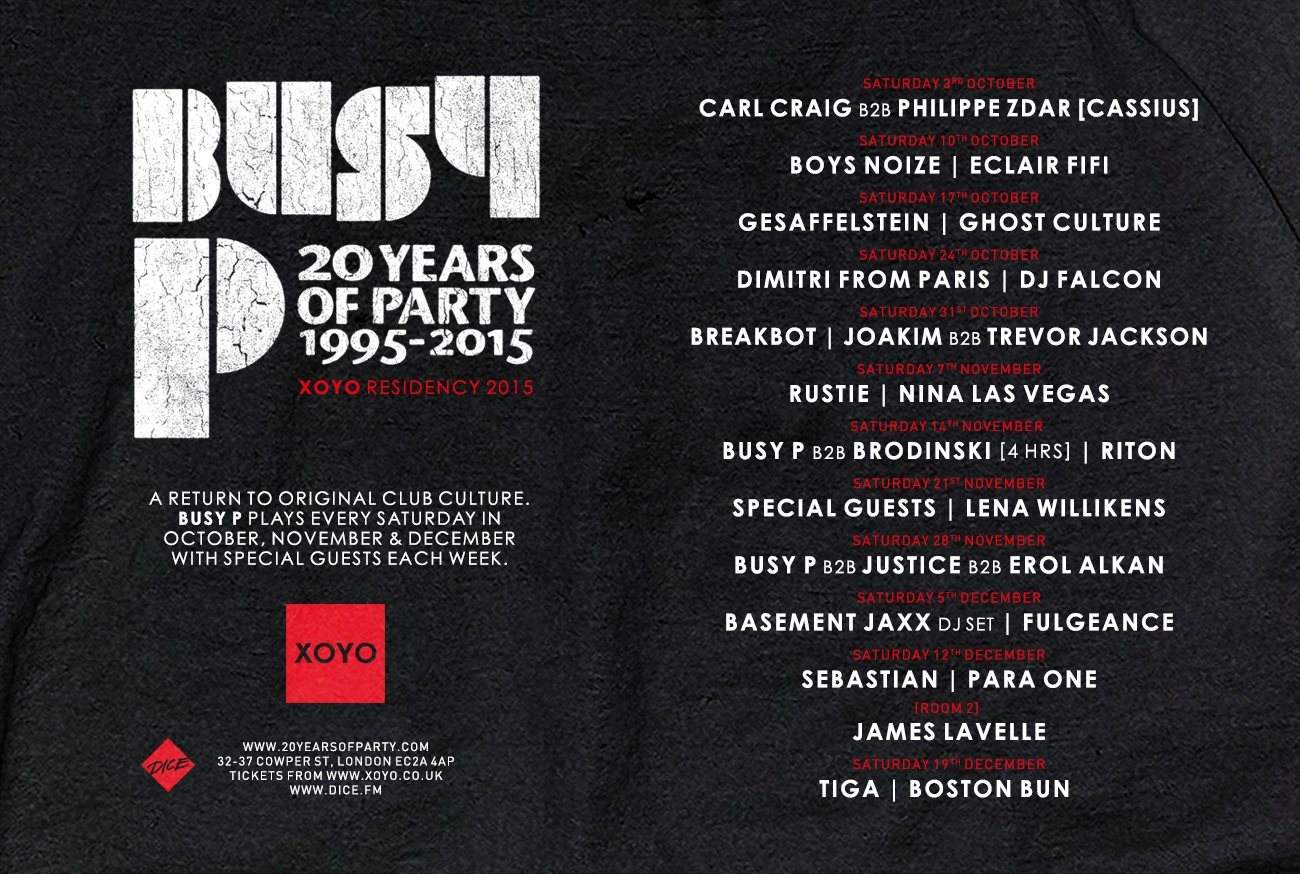 Busy P - 20 Years of Party: Breakbot Feat. Irfane + Joakim b2b Trevor Jackson - Página frontal