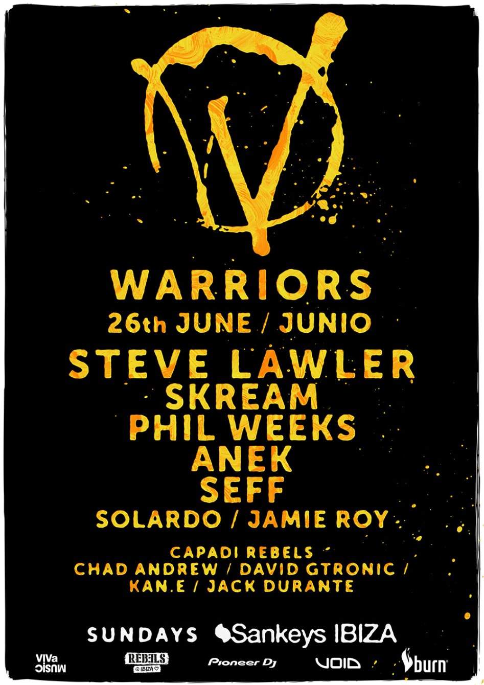 Warriors: Steve Lawler, Skream, Phil Weeks, Anek, Seff, Solardo, Jamie Roy, Capadi Rebels - Página frontal