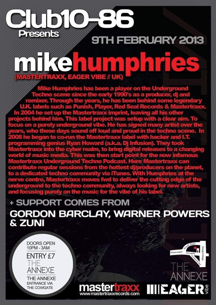 Club 10-86 presents Mike Humphries - フライヤー裏