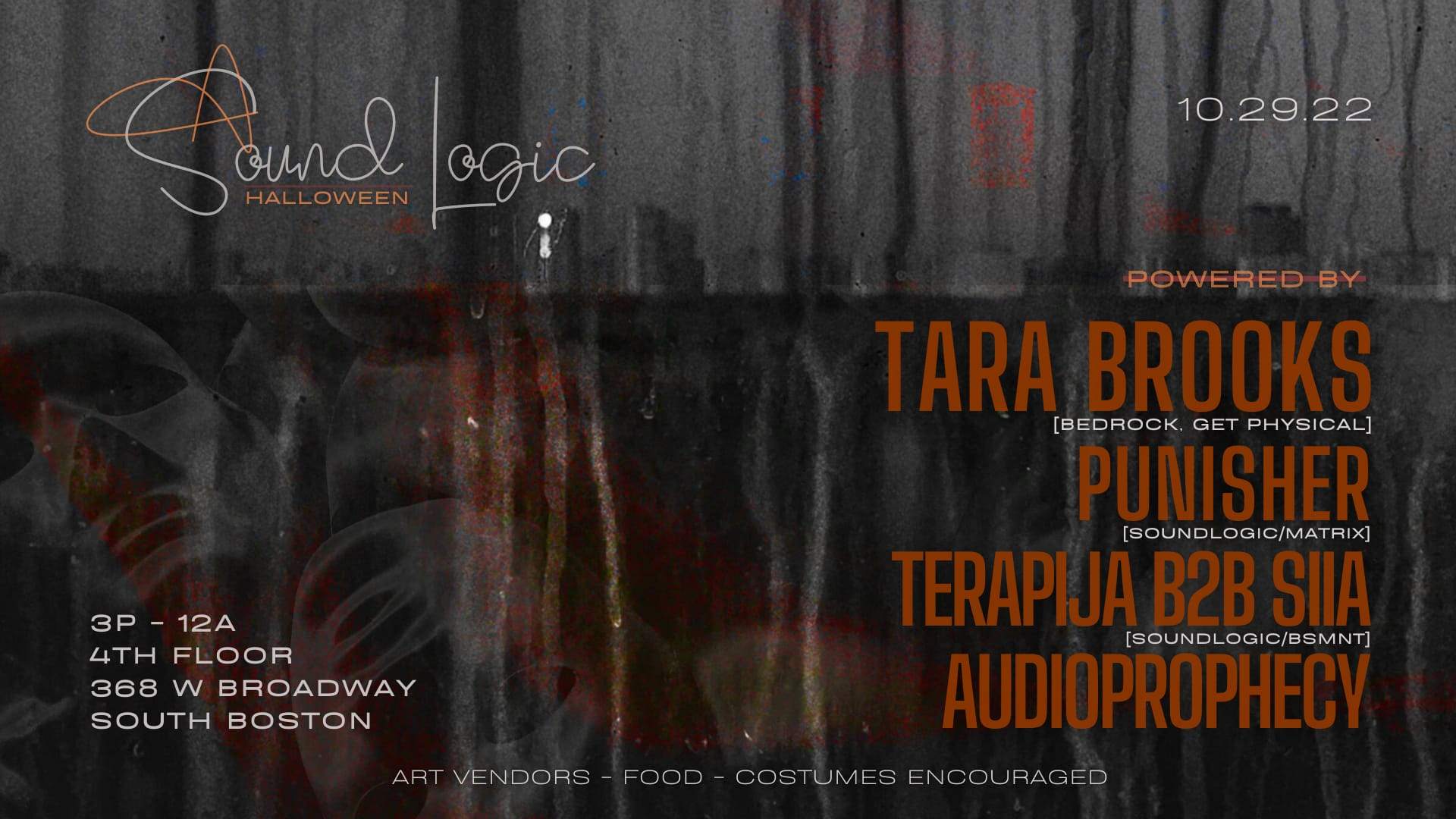 A Sound Logic Halloween - Tara Brooks (Bedrock), Punisher, TERAPIJA b2b SIIA, Audioprophecy - フライヤー表