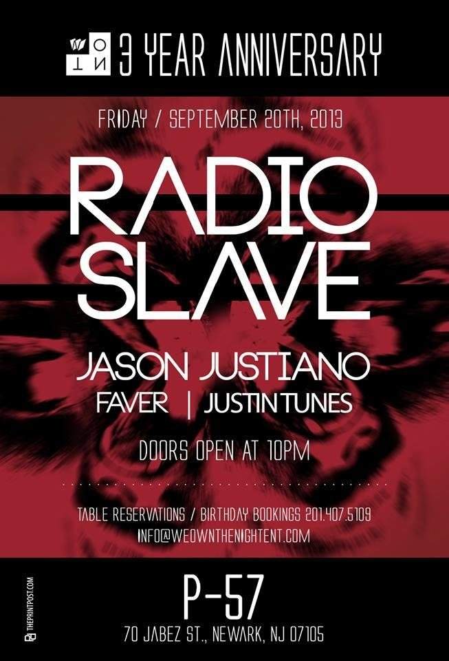 We Own The Night presents: Radioslave, Jason Justiano, Faver & Justin Tunes - フライヤー表