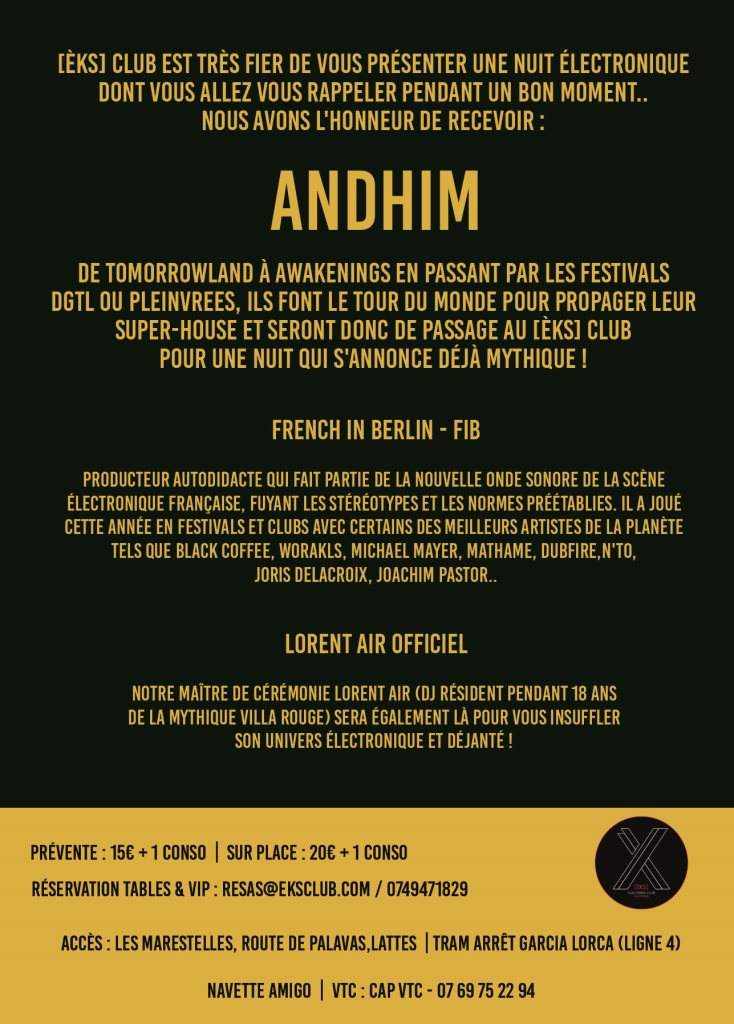 ÈKS CLUB Présente: Andhim [3H Set] FIB & Lorent Air - フライヤー表