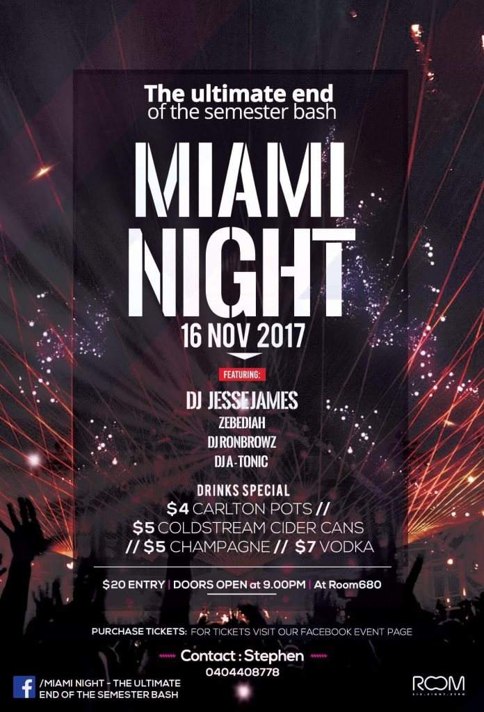 Miami Night - the Ultimate End of the Semester Bash - フライヤー表