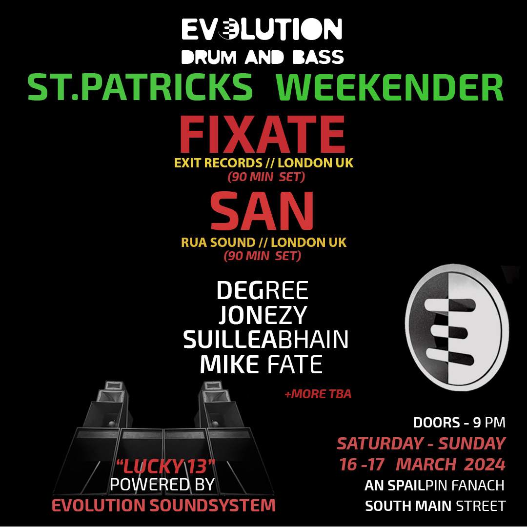 EVOLUTION DRUM AND BASS PADDYS WEEKENDER with San and Fixate - Página frontal