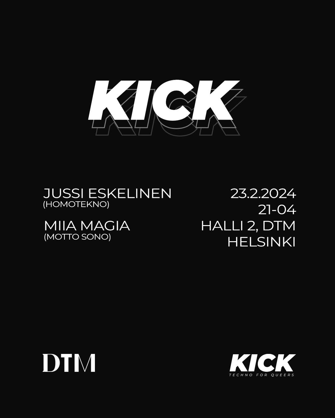 Opening party: KICK – Techno for Queers - フライヤー表