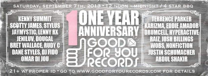 Good For You Records 1 Year Anniversary with Karizma & Terrence Parker - フライヤー表