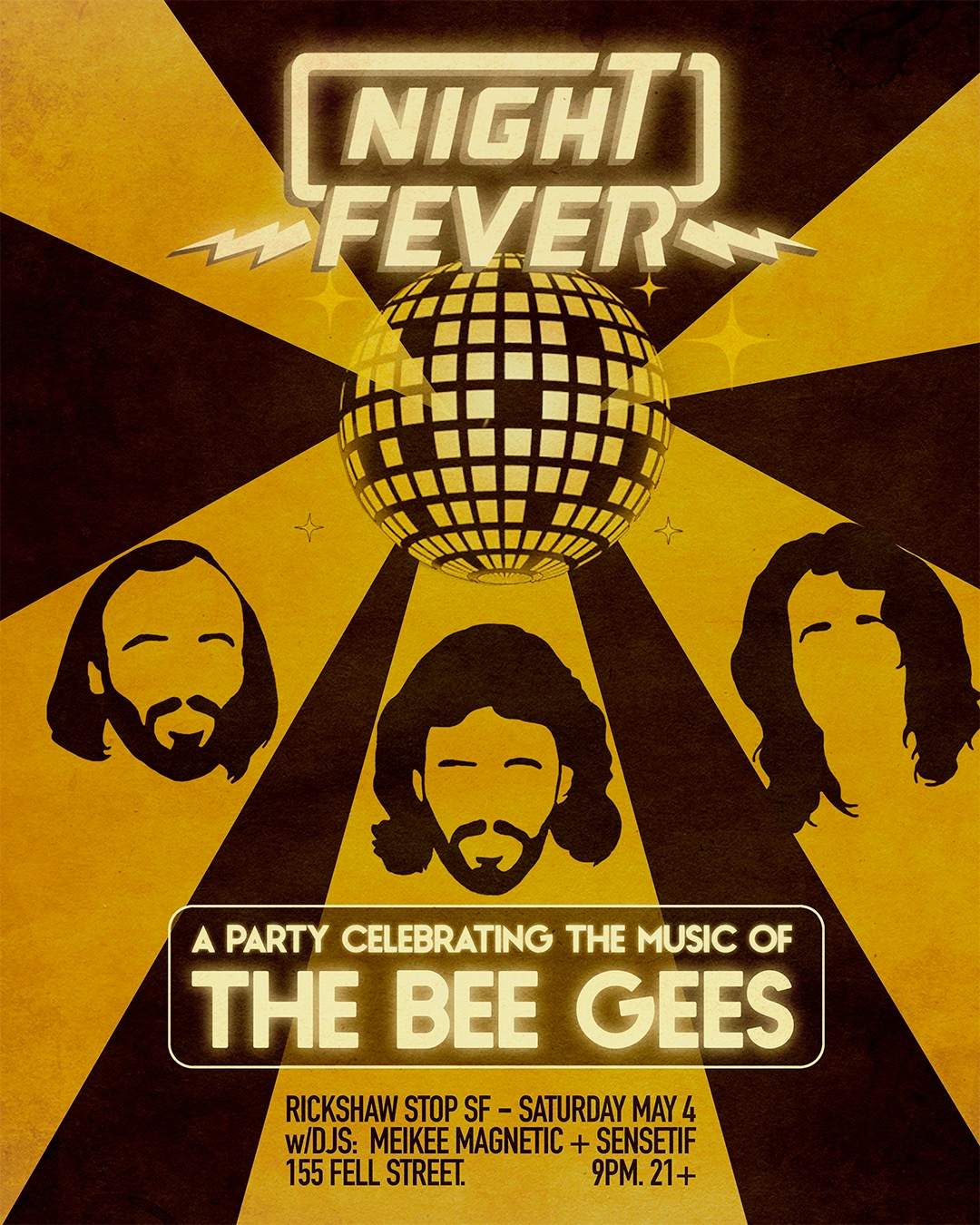 NIGHT FEVER 'A BEE GEES Disco Dance Party' - フライヤー表