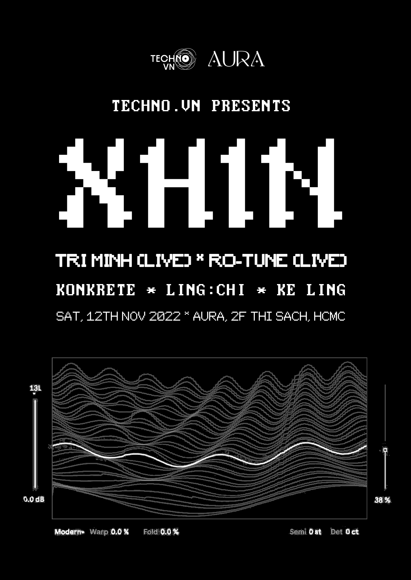 techno.vn invites: Xhin, Tri Minh (live), Ro-Tune (live), ling:chi, KONKRETE, & Ke Ling - フライヤー表