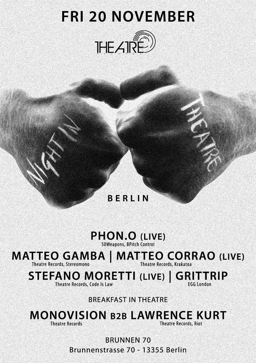 Theatre Records presents: Night In Theatre - Berlin with Phon.o, Stefano Moretti, Matteo Gamba - Página frontal