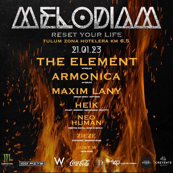 The Element + Armonica & MORE.. (Afterlife) MELODIAM TULUM - フライヤー表
