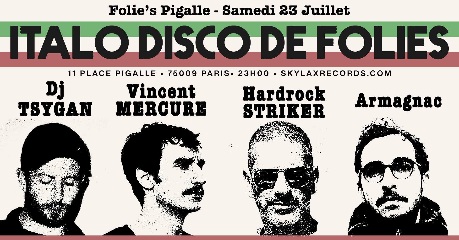 Italo Disco de Folies with Hardrock Striker, DJ Tsygan, Armagnac & Vincent Mercure - フライヤー表