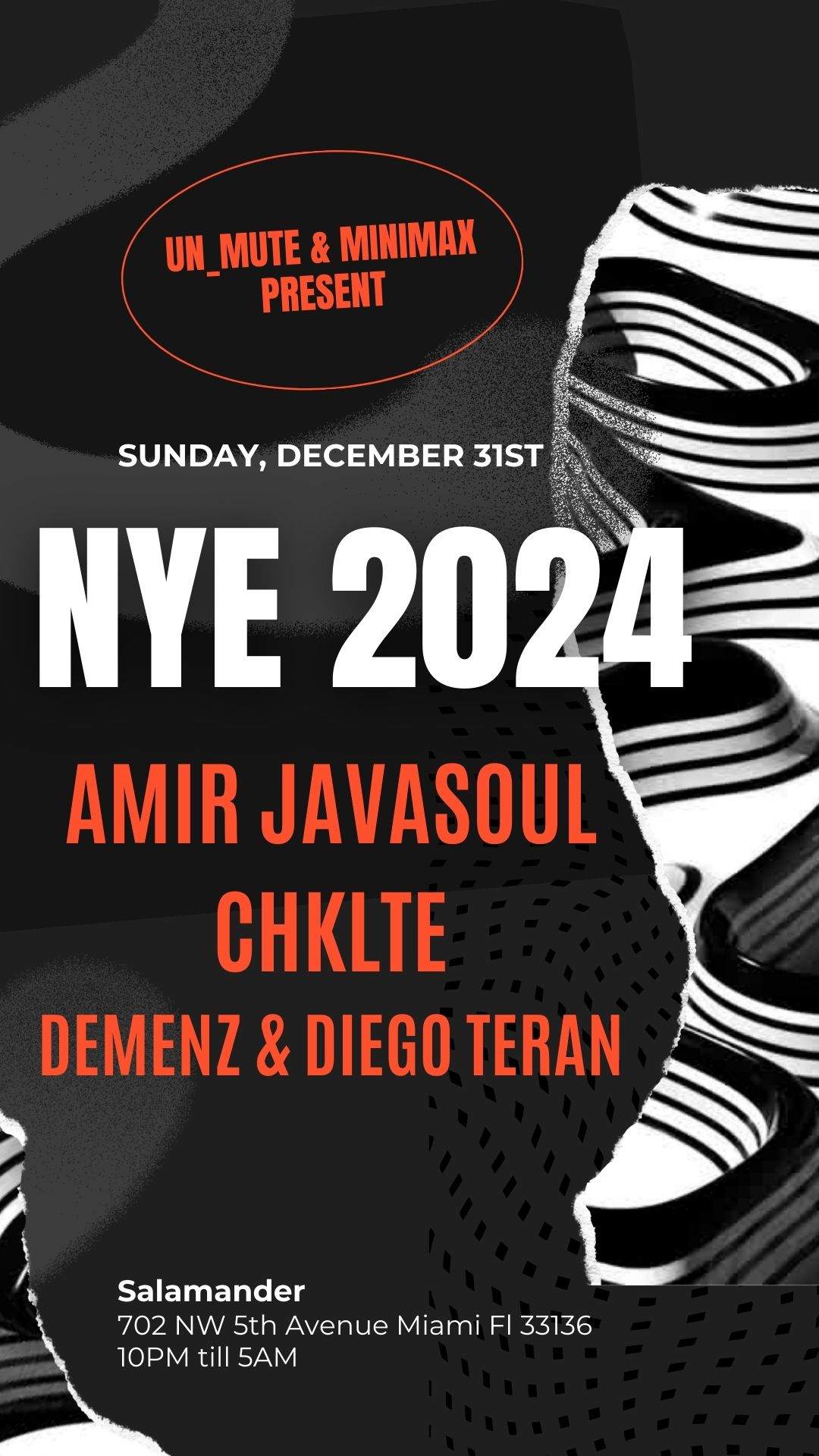 NYE 2024 with Amir Javasoul & CHKLTE - フライヤー表