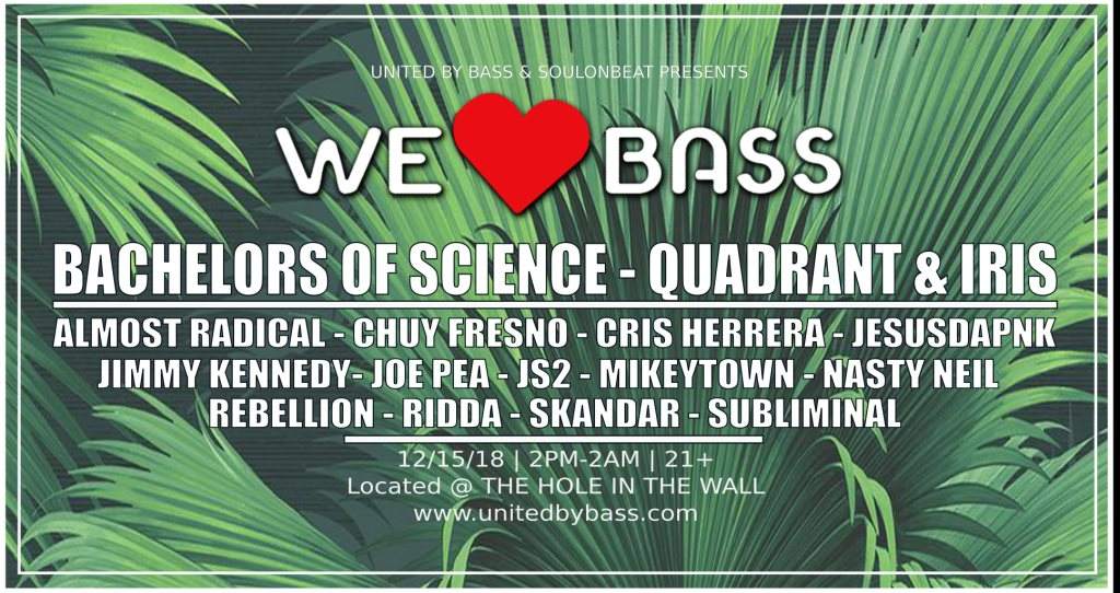 We Love Bass 2018 with Bachelors Of Science, Quadrant & Iris - Página frontal