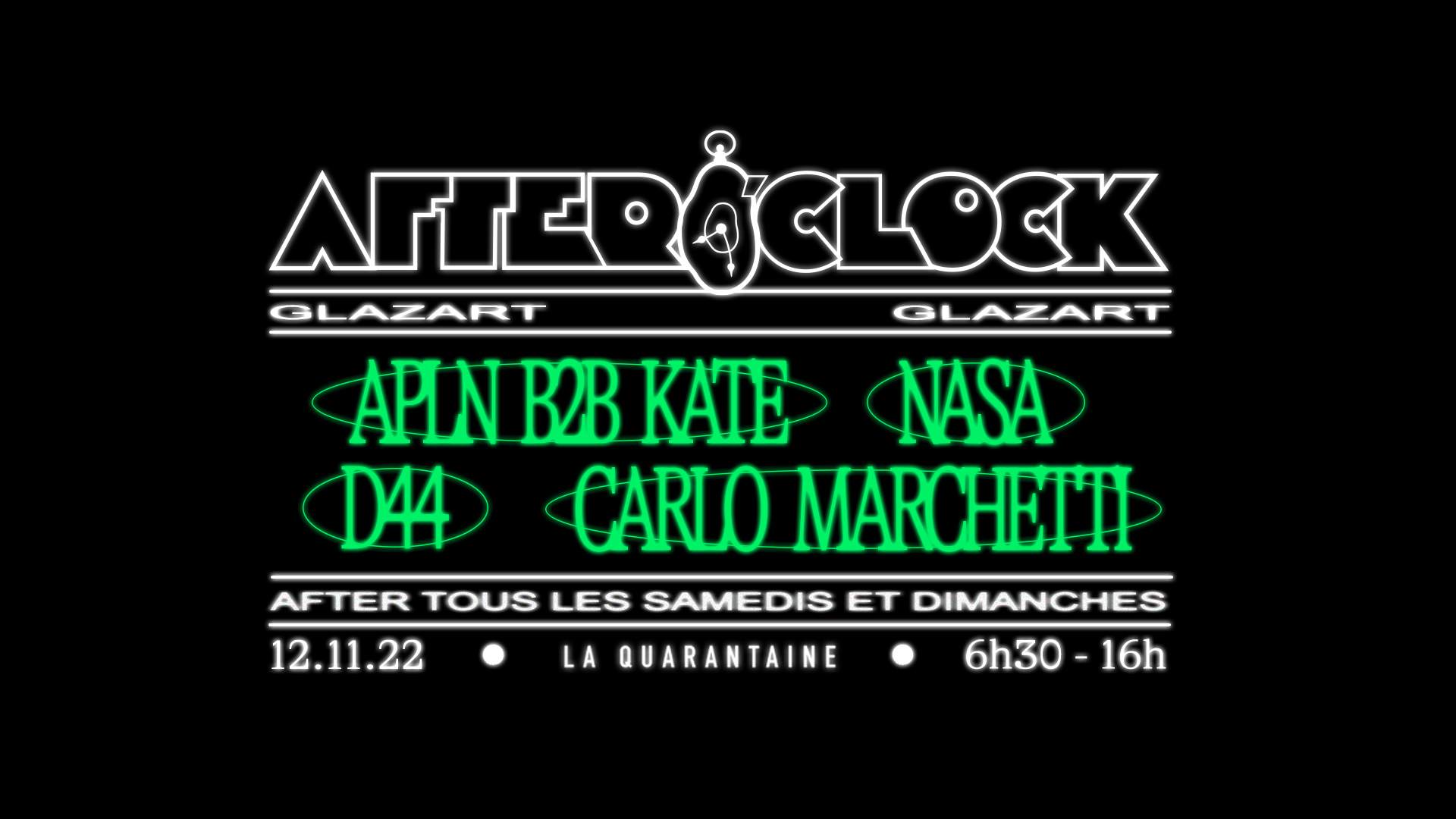 After O'Clock x La Quarantaine: APLN b2b KATE, Carlo Marchetti, D44, Nasa - Página frontal
